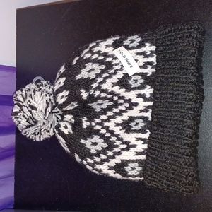 New Women's Old Navy Black Fair Isle Pom Beanie Hat
